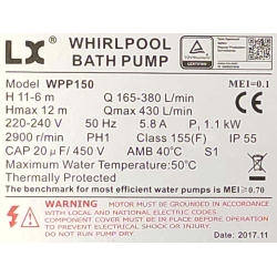 Pompa wodna do wanien z hydromasażem PW-005 | WPP-150 1100W